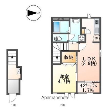 パルティール朝日ヶ丘[1LDK/42.31m2]の間取図