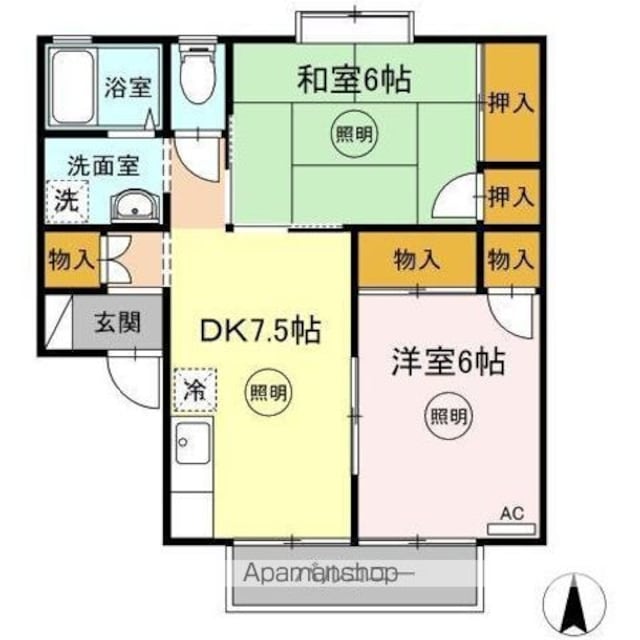 シーサイドハイツ松井　Ａ・Ｂ棟[2DK/48.84m2]の間取図