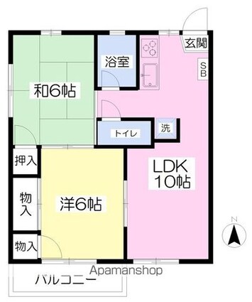 グリーンコーポ鷹子　Ａ棟[2LDK/42m2]の間取図