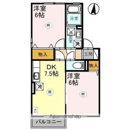 風のクローバー　Ａ[2DK/45.7m2]の間取図