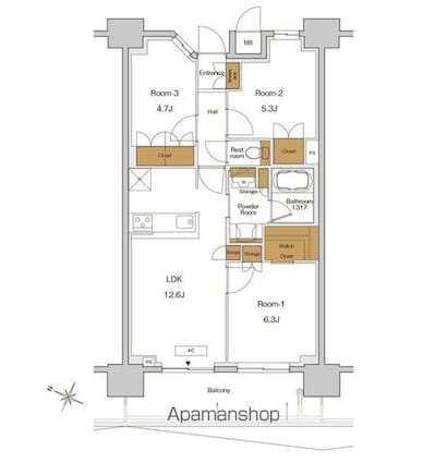 ＲＪＲプレシア東十条ガーデン[3LDK/63.93m2]の間取図