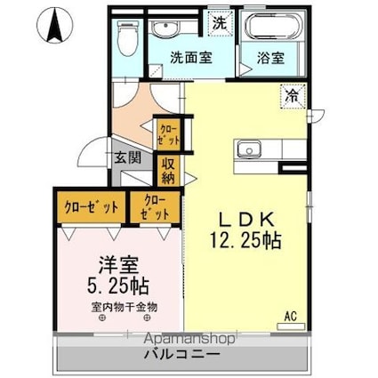 ベレッツァ　Ｂ[1LDK/46.72m2]の間取図