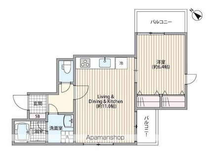 モンヴェルジェ駒沢[1LDK/43.29m2]の間取図