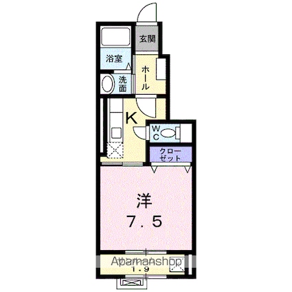 ティアモ[1K/30.79m2]の間取図