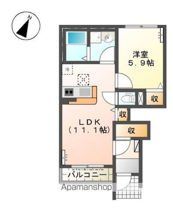 ボナールディアコートⅡ[1LDK/41.6m2]の間取図
