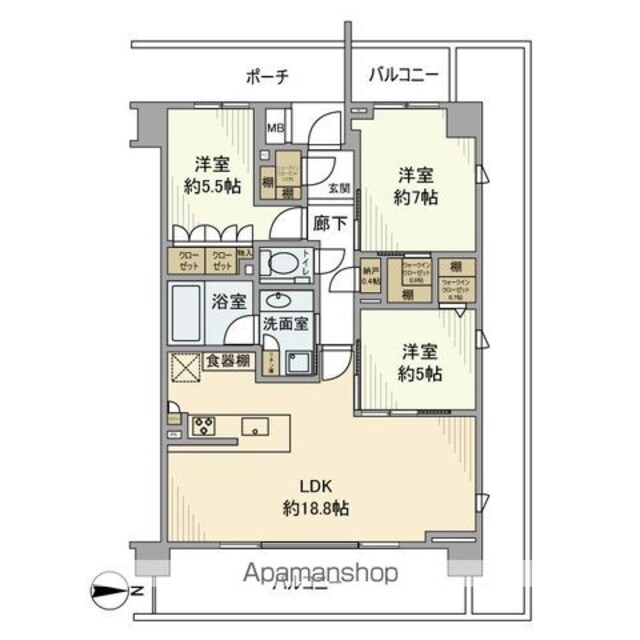 東京都中野区本町３丁目[3LDK/80.29m2]の間取図