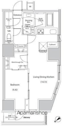 ザ・パークハビオ市ヶ谷イースト[1LDK/53.87m2]の間取図
