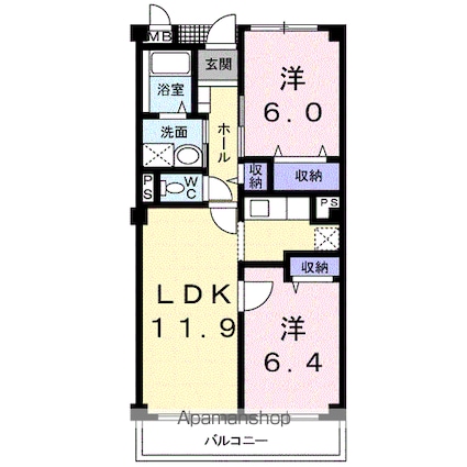 茨城県牛久市ひたち野西４丁目[2LDK/55.08m2]の間取図