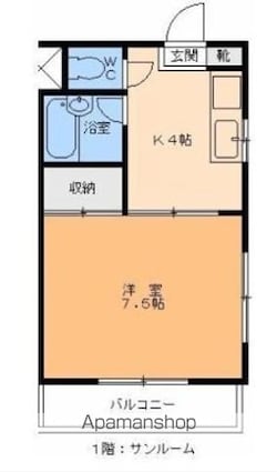 プレアール味酒[1K/24.57m2]の間取図