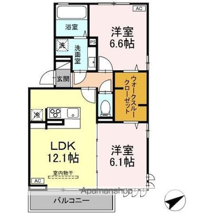 ＤーＲＯＯＭ徳行[2LDK/58.37m2]の間取図