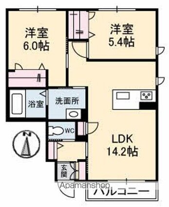 シャーメゾン中津原[2LDK/57.88m2]の間取図