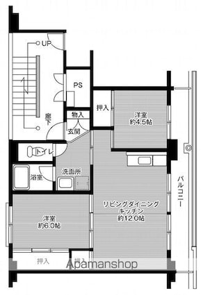 ビレッジハウス楠Ⅱ１号棟[2LDK/53.08m2]の間取図