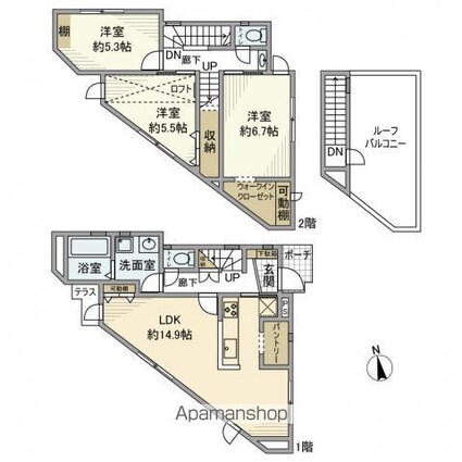 北新宿戸建[3LDK/88.7m2]の間取図