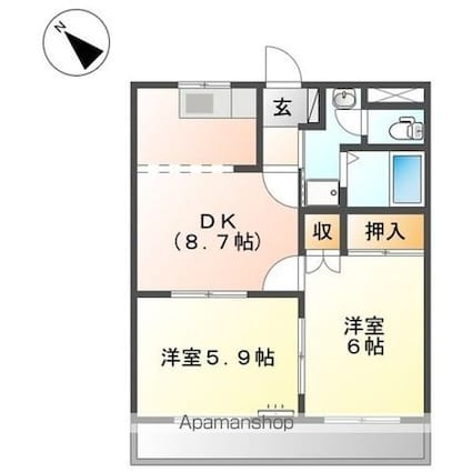 滋賀県彦根市高宮町[2LDK/44.88m2]の間取図
