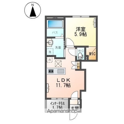 笹谷字中谷地アパート　Ａ棟[1LDK/43.24m2]の間取図