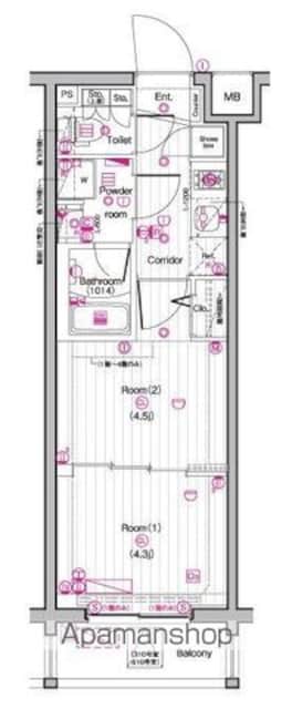 ＴＨＥ　ＰＲＥＭＩＵＭ　ＣＵＢＥ　Ｇ　東中野[2K/25.98m2]の間取図
