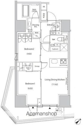 東京都新宿区市谷田町２丁目[2LDK/54.24m2]の間取図