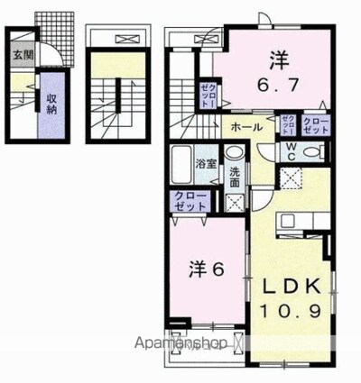 仮）六高台５丁目アパートⅠ[2LDK/66.02m2]の間取図