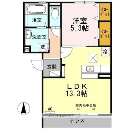 ペルソワール高田[1LDK/46.47m2]の間取図