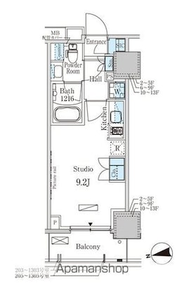 パークアクシス赤塚[1R/25.16m2]の間取図