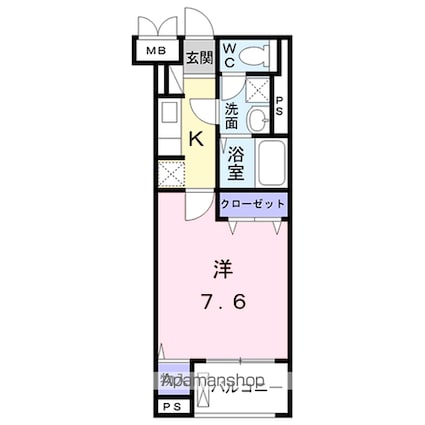 ヴィルヌーヴ　宇津木[1K/27.68m2]の間取図