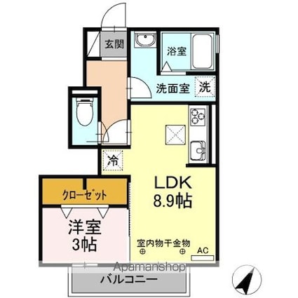 エクスベルジェＩＩ[1LDK/34.45m2]の間取図