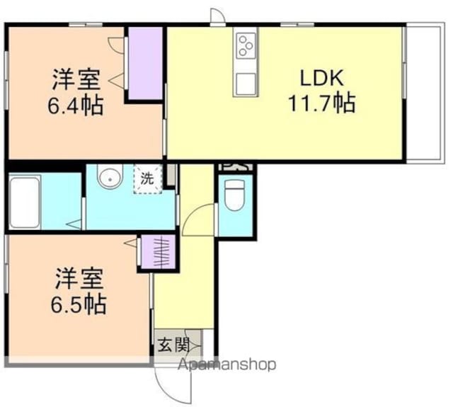 ベレオ園部[2LDK/57.74m2]の間取図
