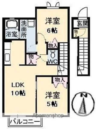 メゾンドフルール　Ｂ棟[2LDK/60.87m2]の間取図