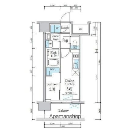 デュオフラッツ仙台木町通エアリ[1DK/25.55m2]の間取図