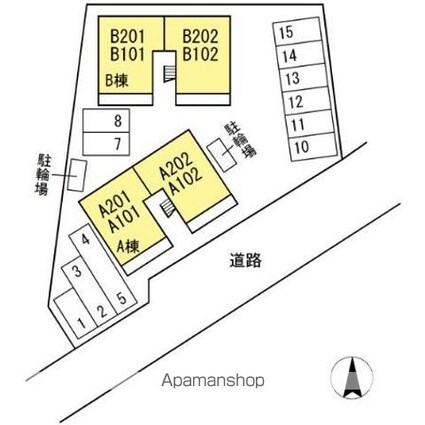バリュージュ馬木　Ａ棟[2LDK/50.04m2]の配置図