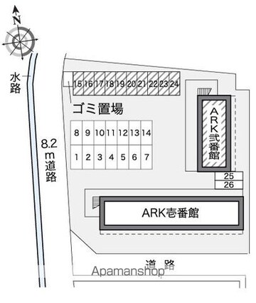 レオパレスＡＲＫ弐番館[1K/20.28m2]の配置図