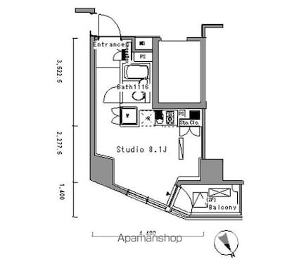 パークアクシス新板橋ウエスト[1R/22.04m2]の間取図