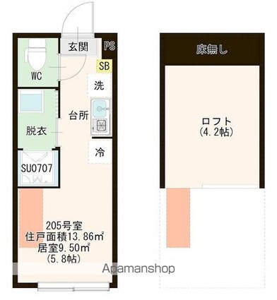 ハーモニーテラス浮間舟渡[1R/13.86m2]の間取図