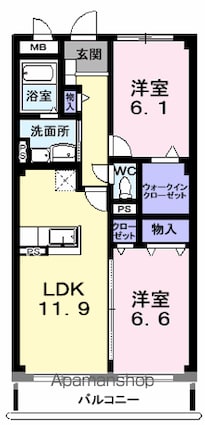 スプリングロードＡｋａｓａｋａ[2LDK/59.58m2]の間取図