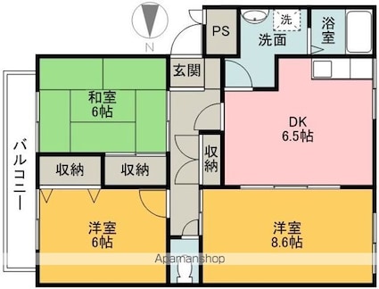 ヴァン・ヴェール久米[3DK/64.72m2]の間取図