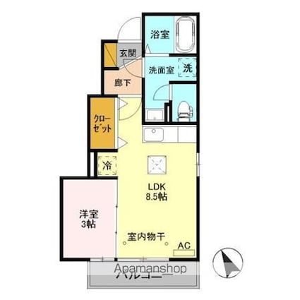 栃木県宇都宮市東峰町[1LDK/30.31m2]の間取図