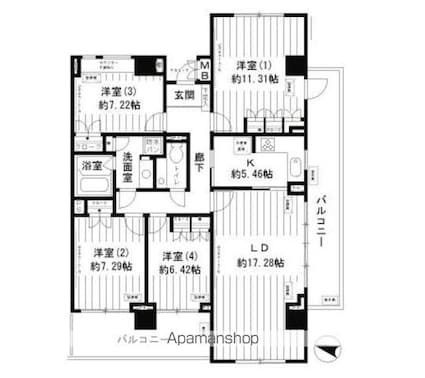 東京都千代田区四番町[4LDK/117.58m2]の間取図
