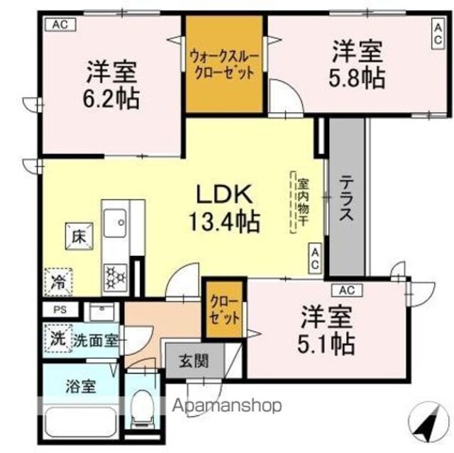 セレスティア荻窪[3LDK/67.4m2]の間取図
