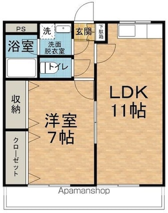 マンション厩[1LDK/43.5m2]の間取図