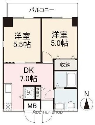 香川県高松市天神前[2DK/43.5m2]の間取図