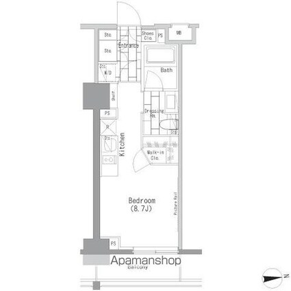 ザ・パークハビオ上野レジデンス[1R/25.58m2]の間取図