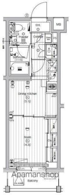 ＰＲＥＭＩＵＭ　ＣＵＢＥ　世田谷ｍｏ[1DK/25.51m2]の間取図