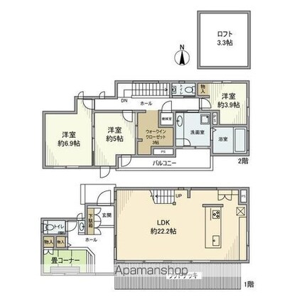 成城戸建[3LDK/108.41m2]の間取図
