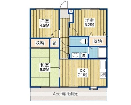 フォブールタウン石手白石Ａ[3DK/53m2]の間取図