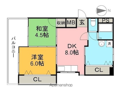 コーポ比島[2DK/52m2]の間取図