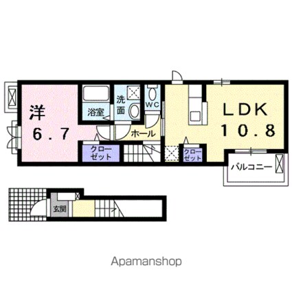 ポム・ド・テールＤ[1LDK/46.07m2]の間取図