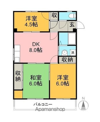まどかハイツ[3DK/36m2]の間取図