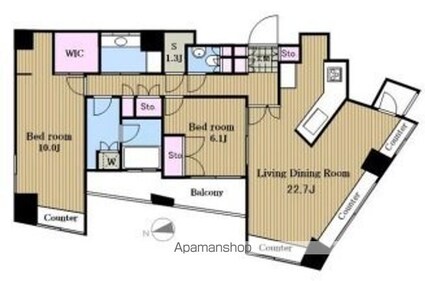 東京都新宿区新宿７丁目[2SLDK/76.95m2]の間取図