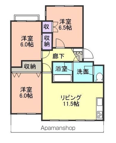 フォーシーズン和歌山Ⅰ 206｜和歌山県和歌山市内原(賃貸マンション3LDK・2階・65.88㎡)の写真 その2