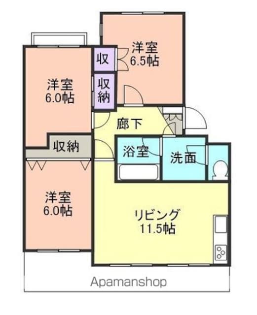 和歌山県和歌山市内原[3LDK/65.88m2]の間取図